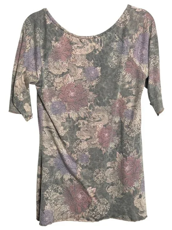 Y2K One World Top Womens Size S Floral Boho Tunic Multicolor Rayon 3/4 Sleeve Bu - Picture 4 of 4